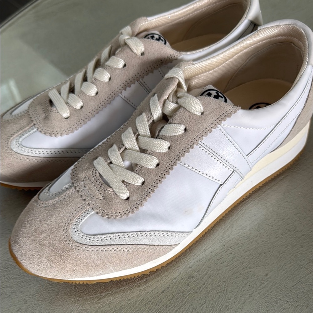 Tory Burch White and Tan Sneakers